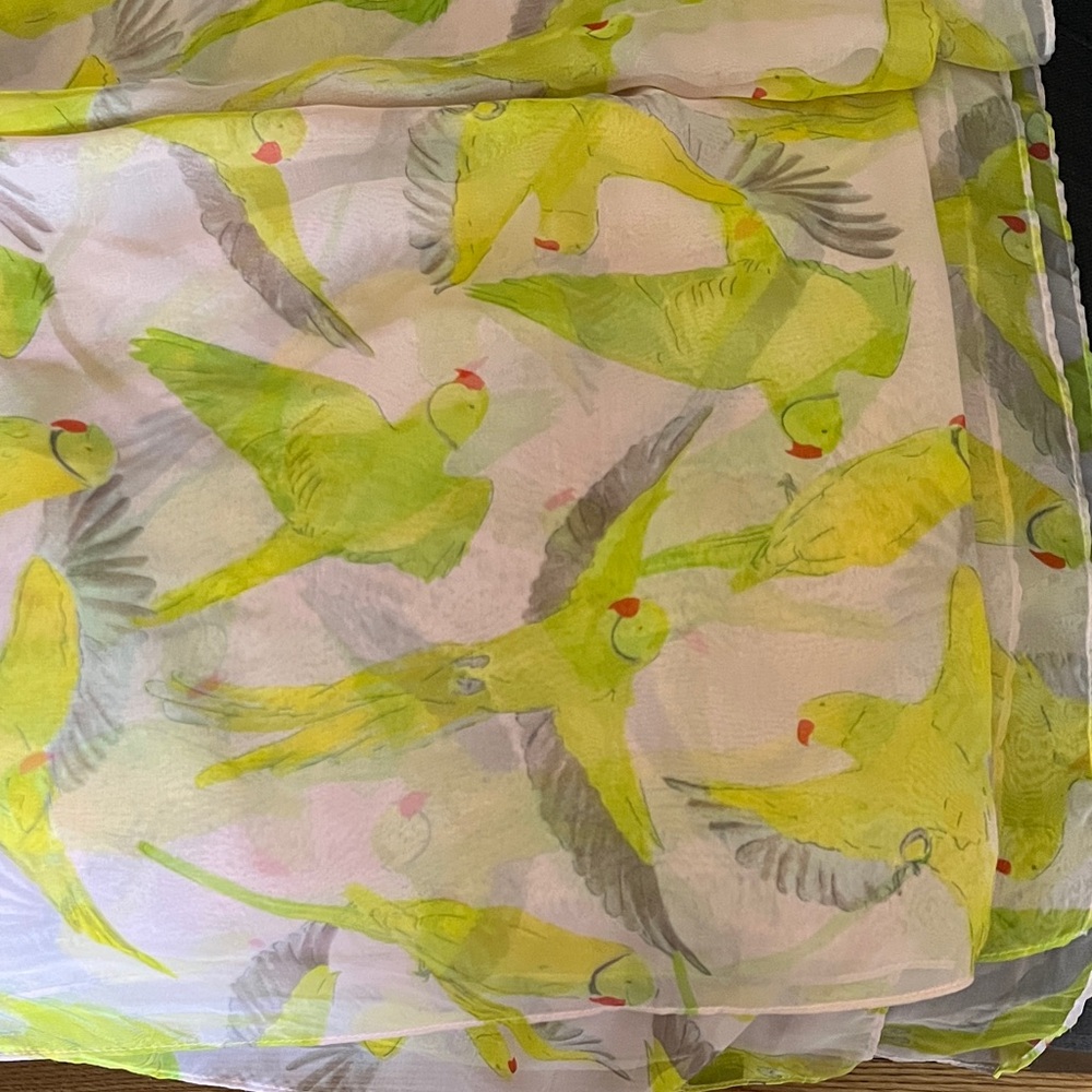 H&M Sheer Bird Print Large Scarf Pink & Green Parrot 🦜